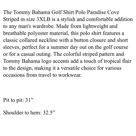Tommy Bahama Golf Shirt Polo Paradise Cove Striped 3XLB Polyester - Picture 7 of 7
